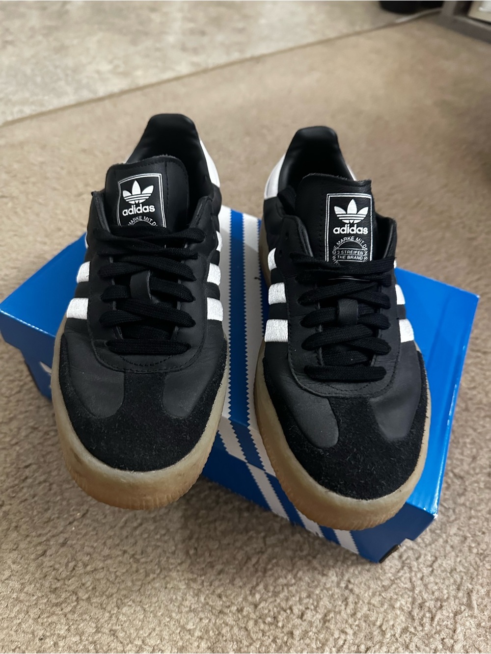adidas Sambae Black & White Low-Profile Sneakers with Gum Sole